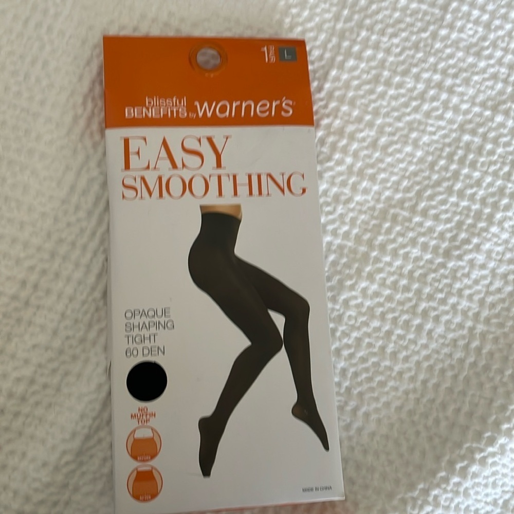 NWT Warners Easy Smoothing Black Opaque Shaping Tights in size L​​​